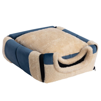 MyPetra 2-in-1 Foldable Cat Bed – Crystal Velvet Cat Cave for Cats & Small Dogs (Dark Blue)