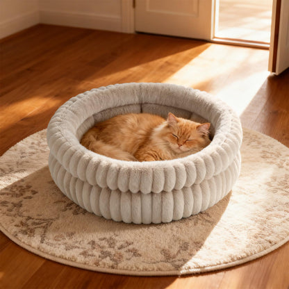 MyPetra Round Calming Cat Bed 51cm – Washable Fluffy Pet Bed with Non-Slip Base & Cushion