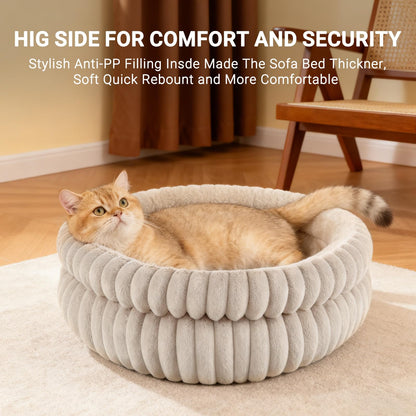 MyPetra Round Calming Cat Bed 51cm – Washable Fluffy Pet Bed with Non-Slip Base & Cushion