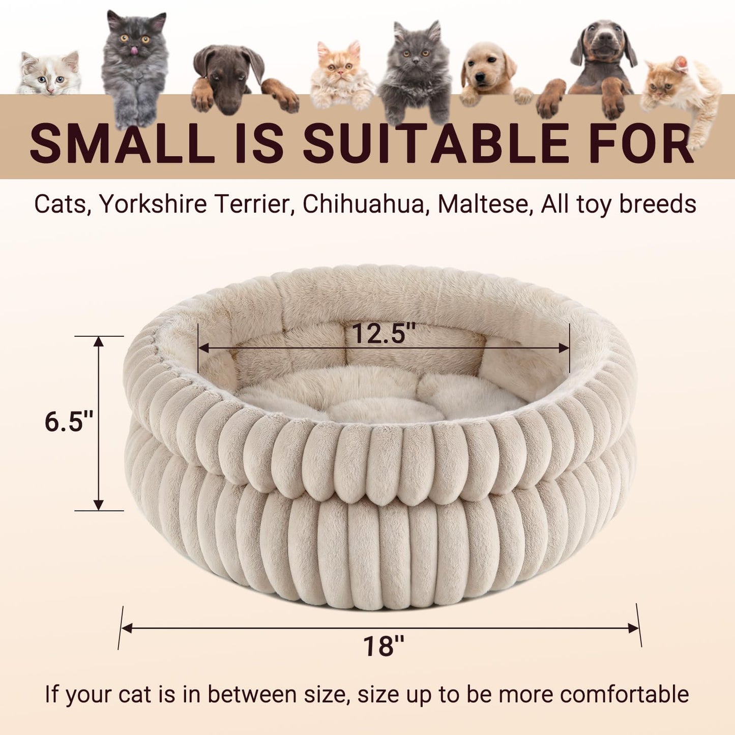 MyPetra Round Calming Cat Bed 51cm – Washable Fluffy Pet Bed with Non-Slip Base & Cushion