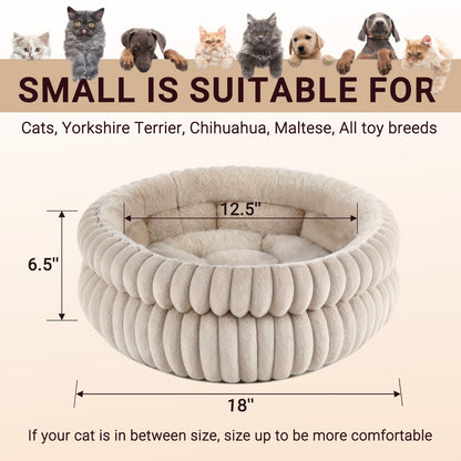 MyPetra Round Calming Cat Bed 51cm – Washable Fluffy Pet Bed with Non-Slip Base & Cushion