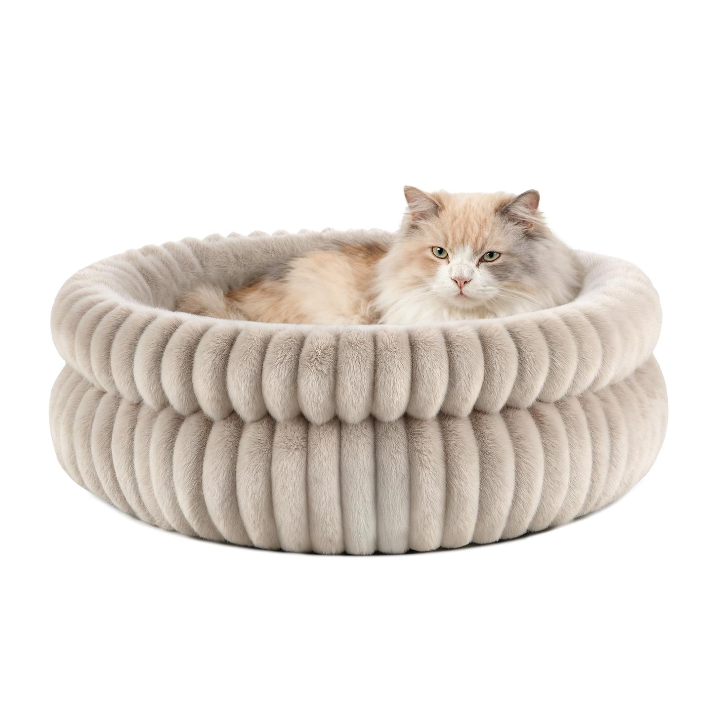MyPetra Round Calming Cat Bed 51cm – Washable Fluffy Pet Bed with Non-Slip Base & Cushion