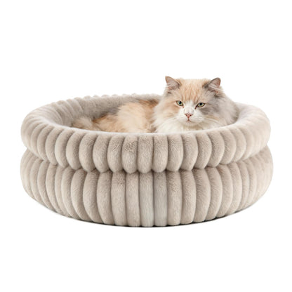 MyPetra Round Calming Cat Bed 51cm – Washable Fluffy Pet Bed with Non-Slip Base & Cushion