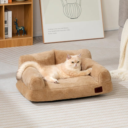 MyPetra Plush Cat Sofa Bed – Soft Breathable Pet Couch for Cats & Puppies (Light Brown)