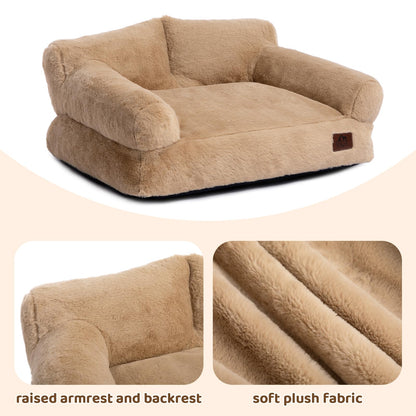 MyPetra Plush Cat Sofa Bed – Soft Breathable Pet Couch for Cats & Puppies (Light Brown)
