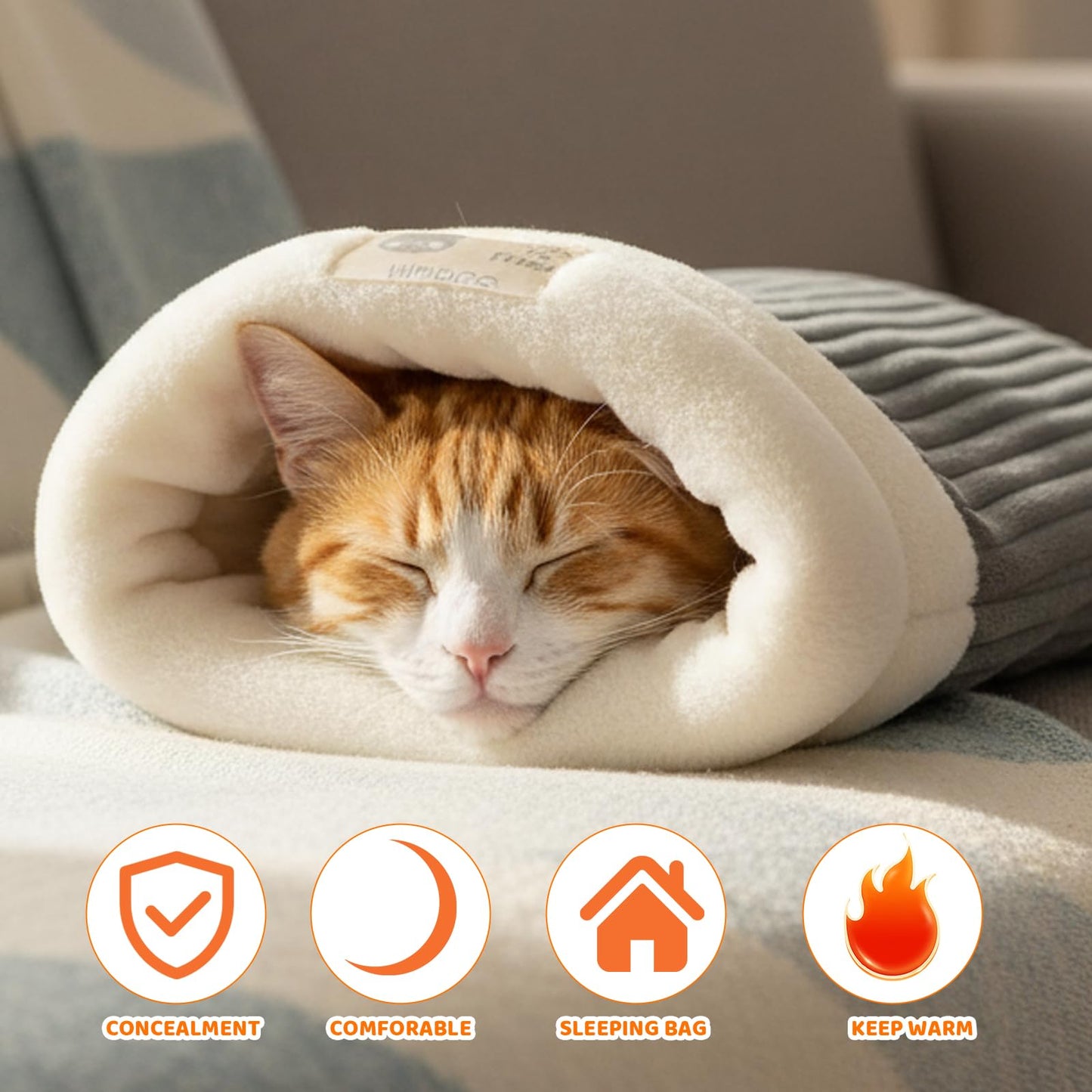 MyPetra Pet Sleeping Bag – Cozy Warm Snuggle Sack for Indoor Cats & Small Dogs (Grey)