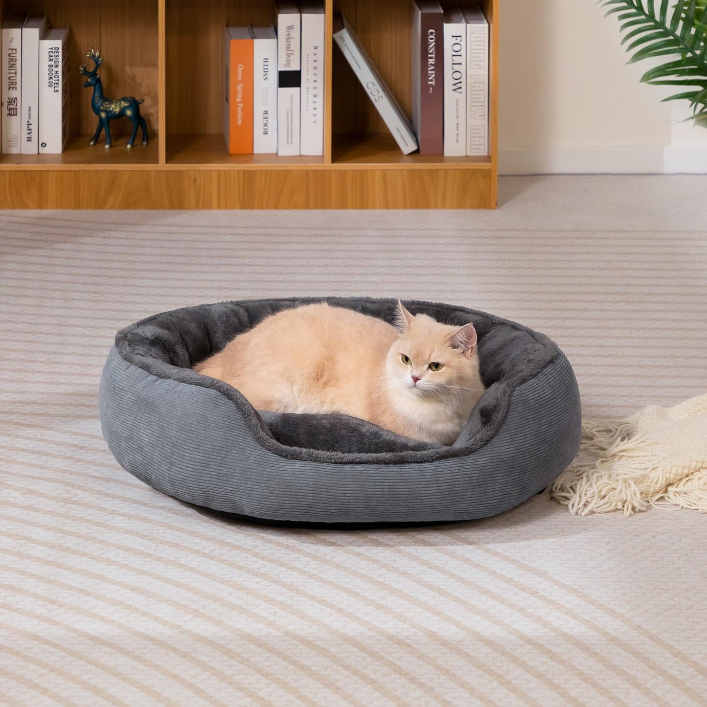 MyPetra Round Cat Bed 55cm – Soft Breathable Sleeping Cushion for Cats & Puppies (Dark Grey)