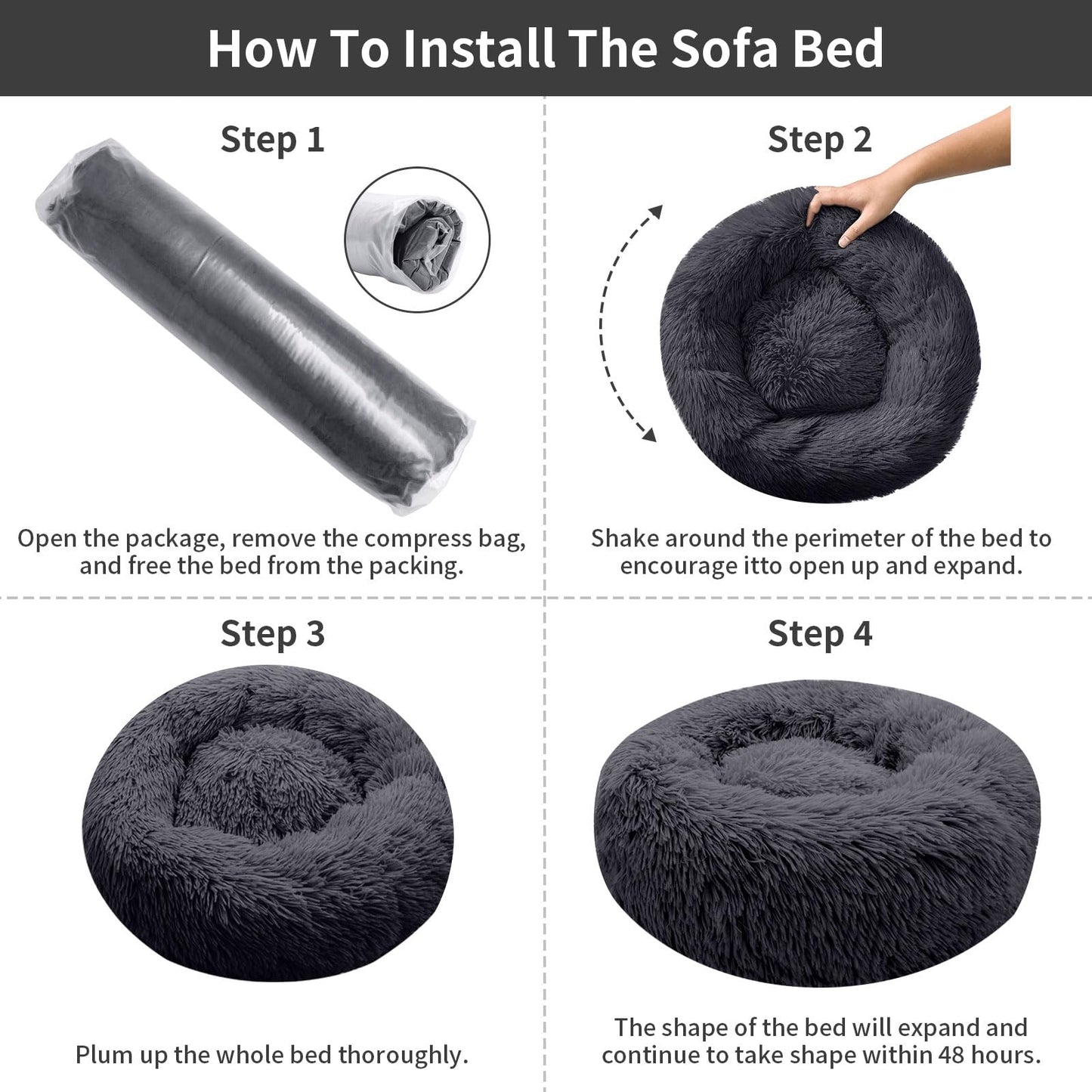 MyPetra Calming Donut Cat Bed 50cm – Washable Plush Anti-Anxiety Pet Bed with Non-Slip Base