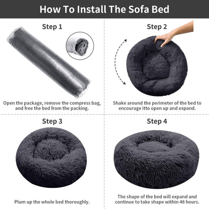 MyPetra Calming Donut Cat Bed 50cm – Washable Plush Anti-Anxiety Pet Bed with Non-Slip Base