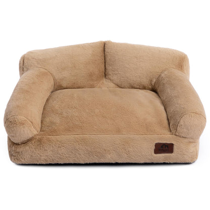 MyPetra Plush Cat Sofa Bed – Soft Breathable Pet Couch for Cats & Puppies (Light Brown)