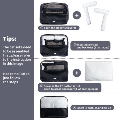 MyPetra Plush Cat Sofa Bed – Soft Breathable Pet Couch for Cats & Puppies (Light Brown)