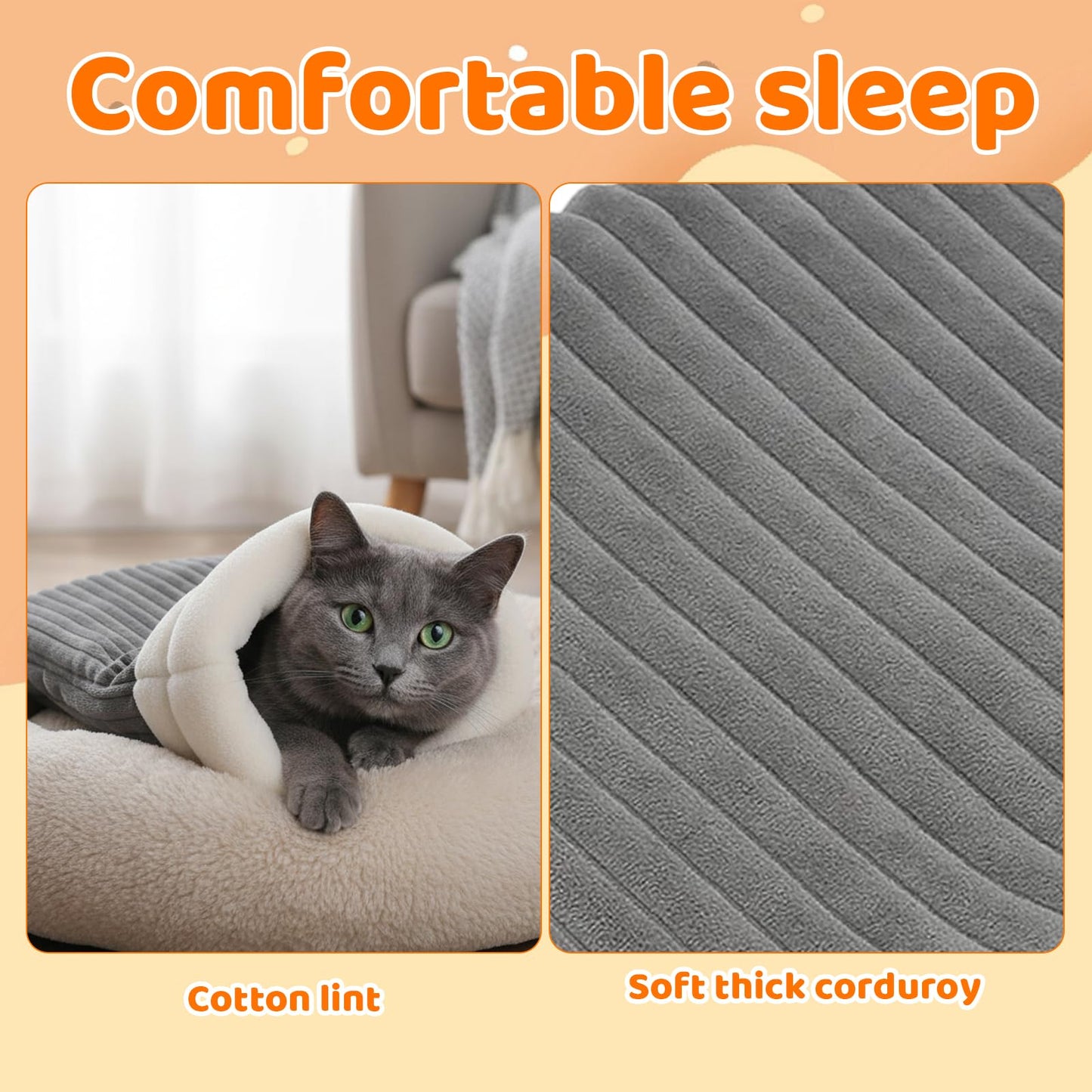 MyPetra Pet Sleeping Bag – Cozy Warm Snuggle Sack for Indoor Cats & Small Dogs (Grey)