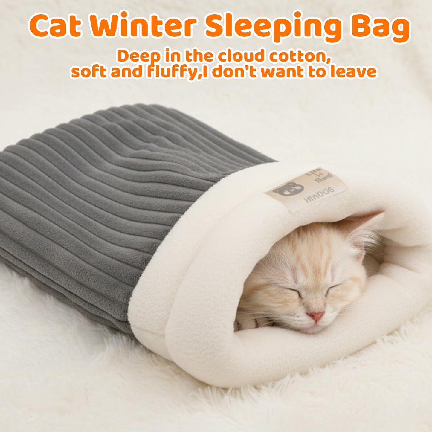 MyPetra Pet Sleeping Bag – Cozy Warm Snuggle Sack for Indoor Cats & Small Dogs (Grey)