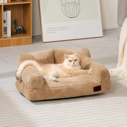 MyPetra Plush Cat Sofa Bed – Soft Breathable Pet Couch for Cats & Puppies (Light Brown)