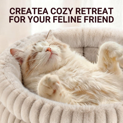 MyPetra Round Calming Cat Bed 51cm – Washable Fluffy Pet Bed with Non-Slip Base & Cushion