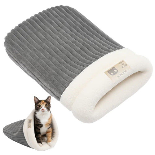 MyPetra Pet Sleeping Bag – Cozy Warm Snuggle Sack for Indoor Cats & Small Dogs (Grey)