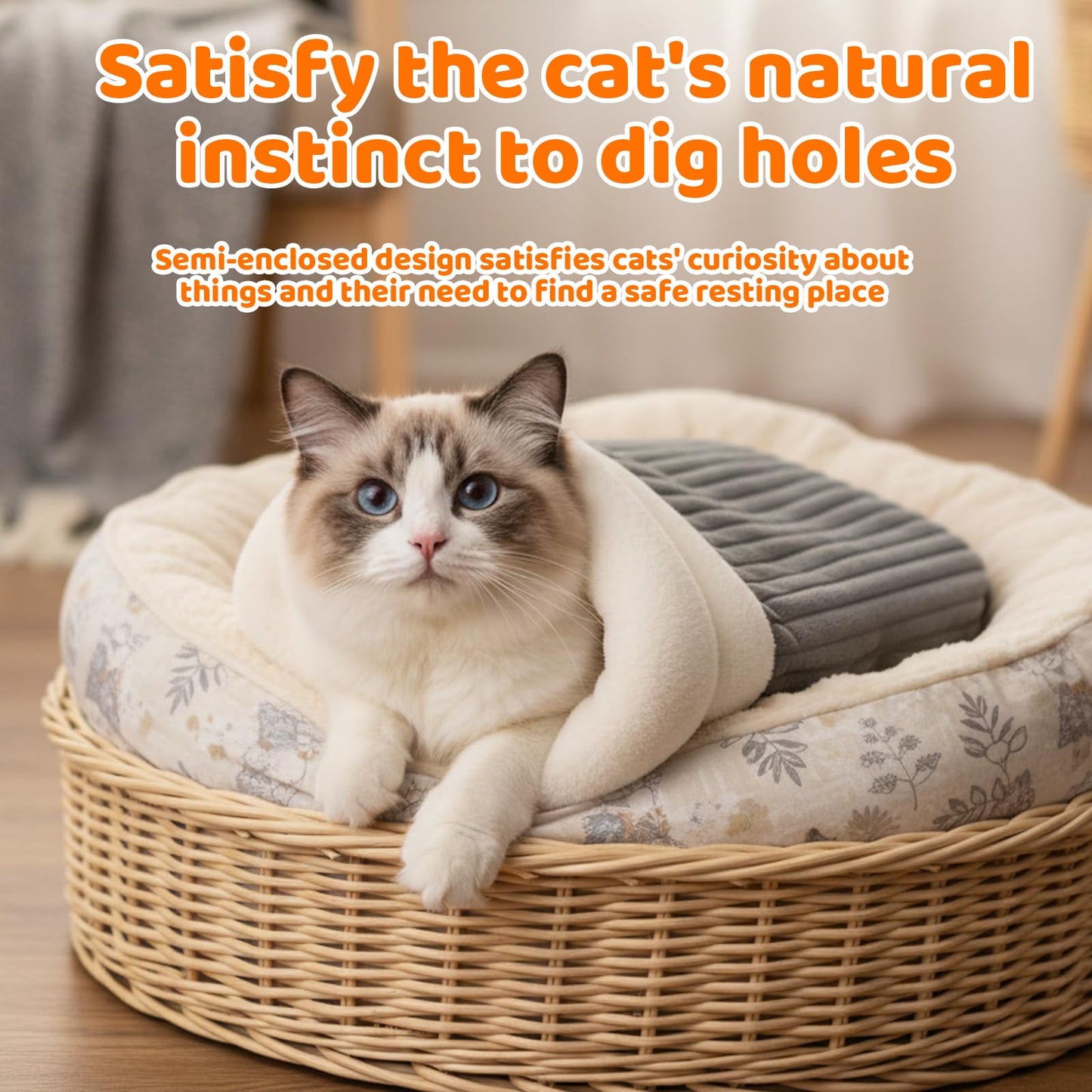 MyPetra Pet Sleeping Bag – Cozy Warm Snuggle Sack for Indoor Cats & Small Dogs (Grey)