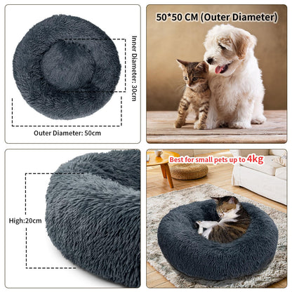 MyPetra Calming Donut Cat Bed 50cm – Washable Plush Anti-Anxiety Pet Bed with Non-Slip Base