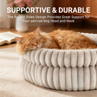 MyPetra Round Calming Cat Bed 51cm – Washable Fluffy Pet Bed with Non-Slip Base & Cushion