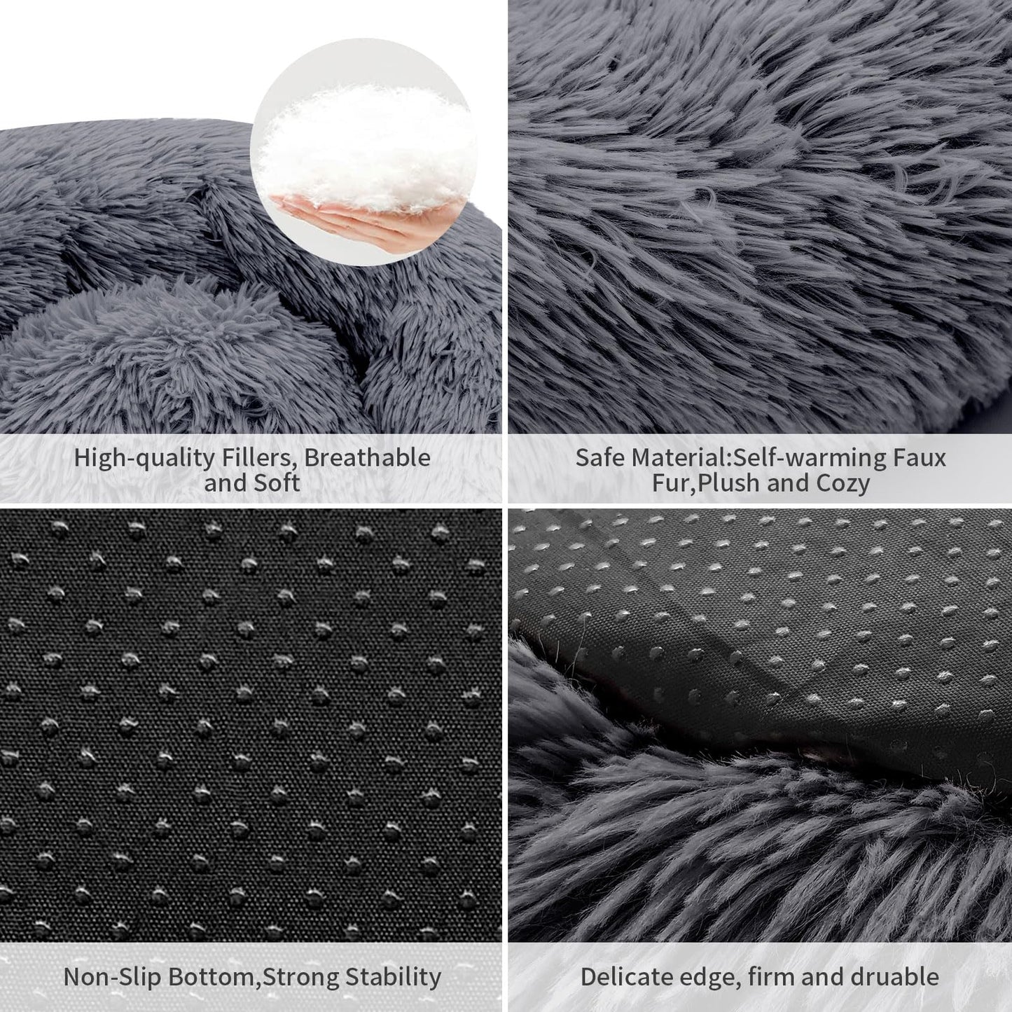 MyPetra Calming Donut Cat Bed 50cm – Washable Plush Anti-Anxiety Pet Bed with Non-Slip Base