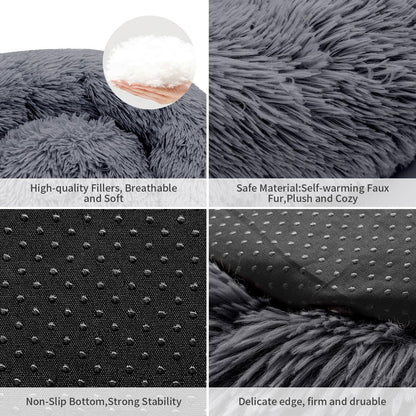 MyPetra Calming Donut Cat Bed 50cm – Washable Plush Anti-Anxiety Pet Bed with Non-Slip Base