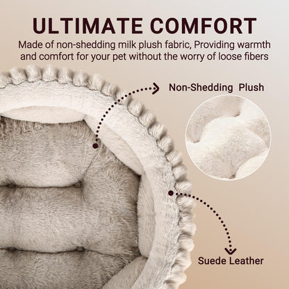 MyPetra Round Calming Cat Bed 51cm – Washable Fluffy Pet Bed with Non-Slip Base & Cushion